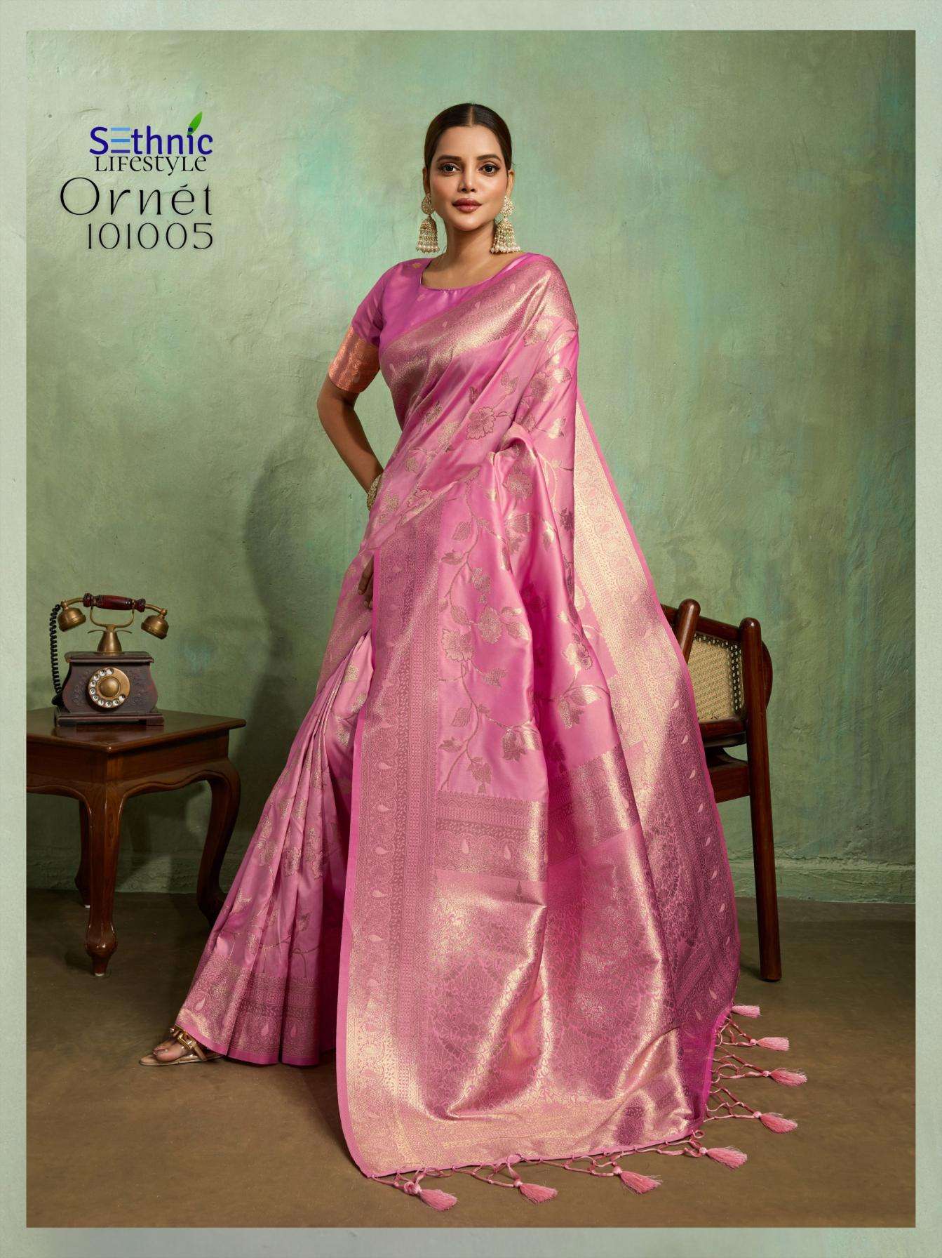 Sethnic Lifestyle Presents Ornet Dual Tone Banarasi Silk Traditional Saree Perfect For Festivals Catalog Wholesaler And Exporter 