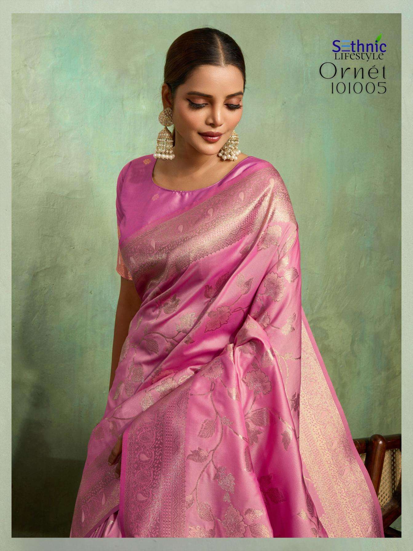 Sethnic Lifestyle Presents Ornet Dual Tone Banarasi Silk Traditional Saree Perfect For Festivals Catalog Wholesaler And Exporter 