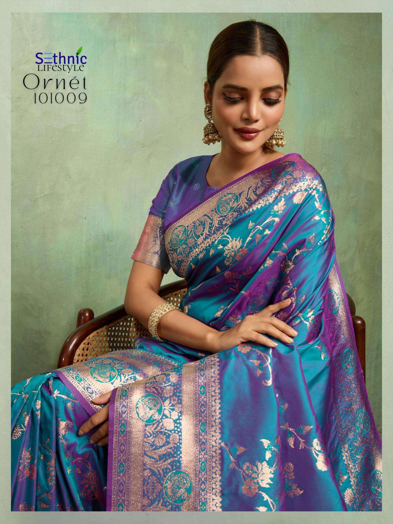 Sethnic Lifestyle Presents Ornet Dual Tone Banarasi Silk Traditional Saree Perfect For Festivals Catalog Wholesaler And Exporter 