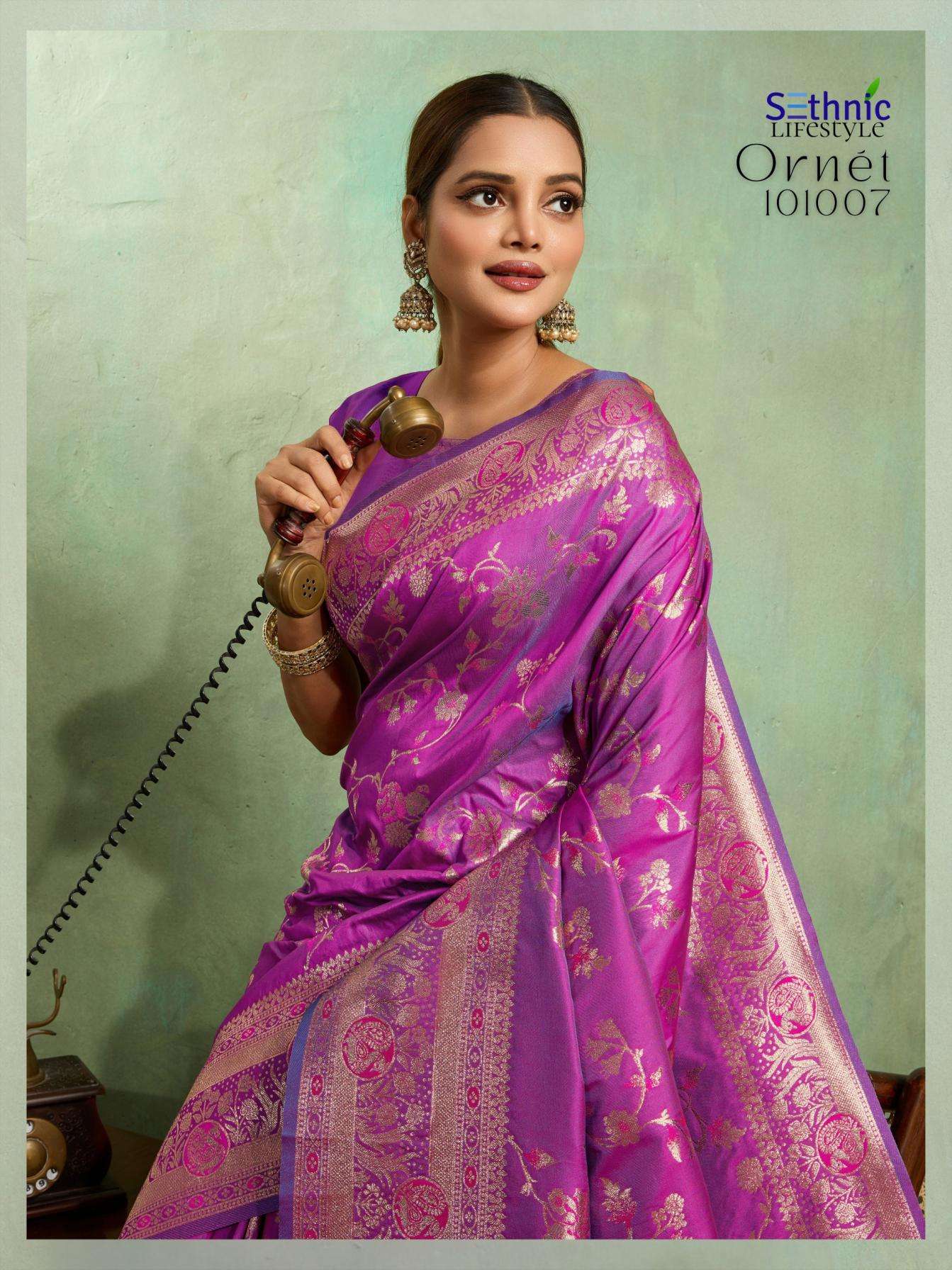 Sethnic Lifestyle Presents Ornet Dual Tone Banarasi Silk Traditional Saree Perfect For Festivals Catalog Wholesaler And Exporter 