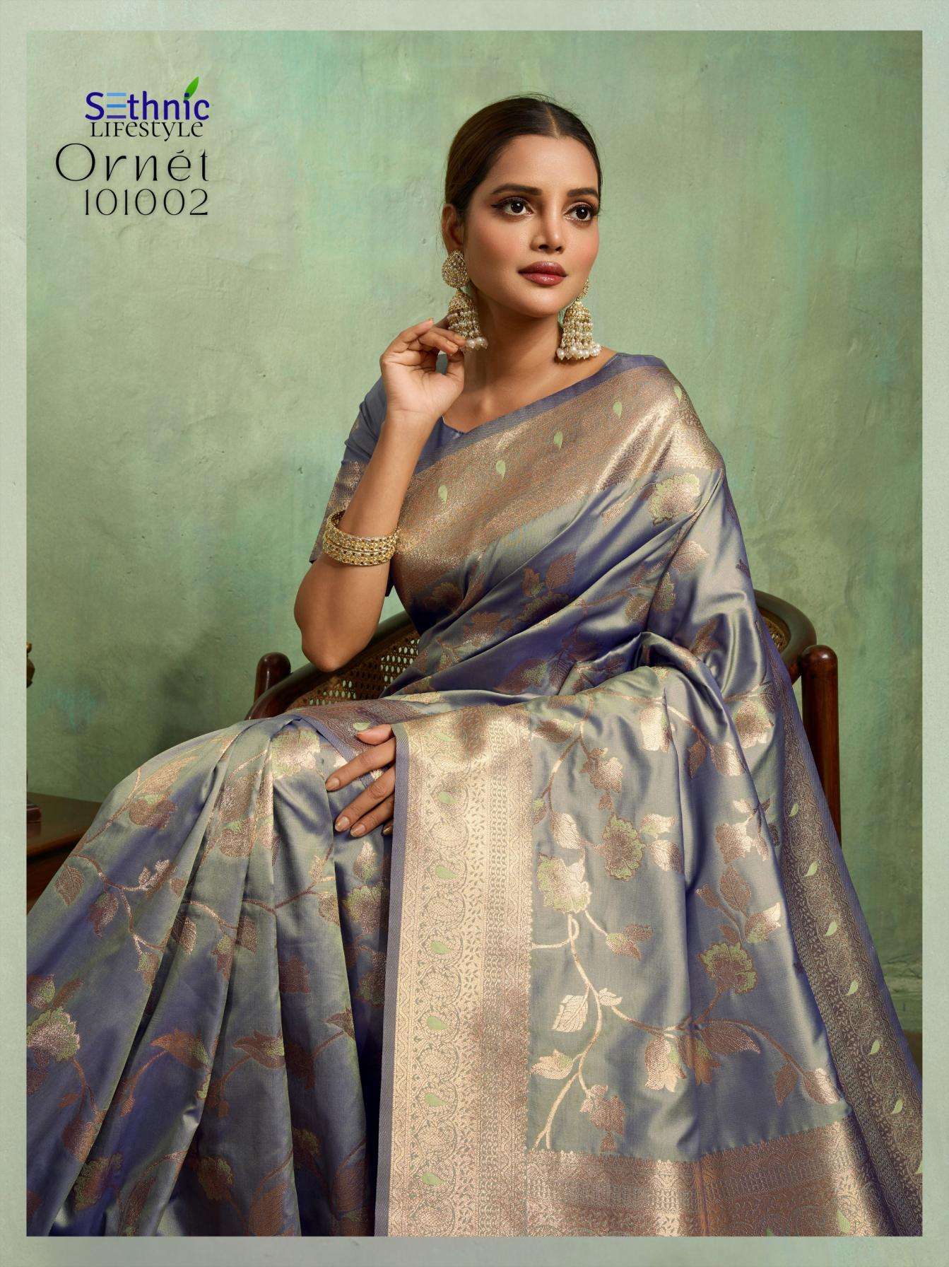 Sethnic Lifestyle Presents Ornet Dual Tone Banarasi Silk Traditional Saree Perfect For Festivals Catalog Wholesaler And Exporter 