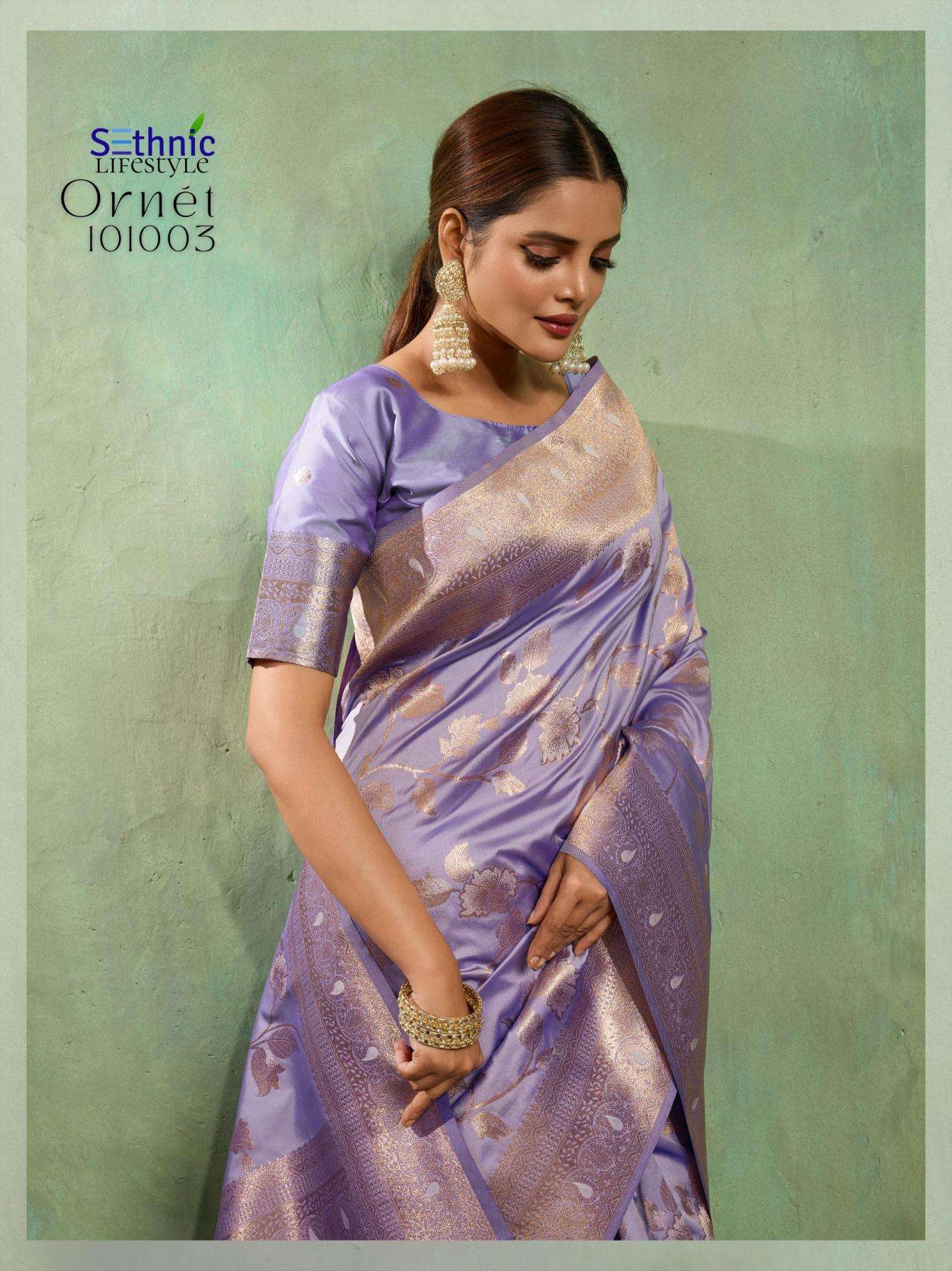 Sethnic Lifestyle Presents Ornet Dual Tone Banarasi Silk Traditional Saree Perfect For Festivals Catalog Wholesaler And Exporter 