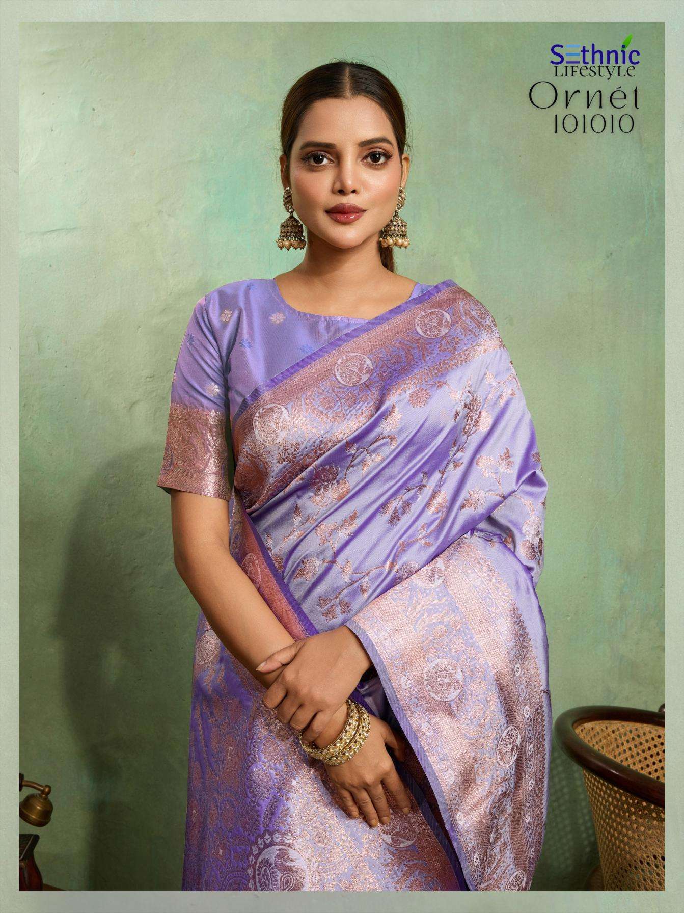 Sethnic Lifestyle Presents Ornet Dual Tone Banarasi Silk Traditional Saree Perfect For Festivals Catalog Wholesaler And Exporter 