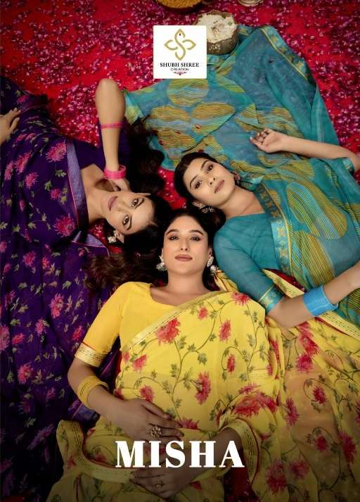SHUBH SHREE CREATION PRESENTS MISHA WHOLESALE GEORGETTE STUNNING LOOK INDIAN SAREES FOR WOMEN EXPORTER