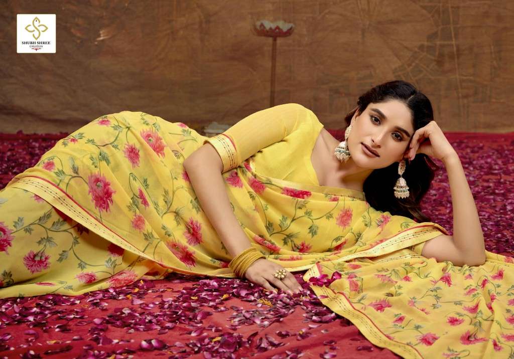 SHUBH SHREE CREATION PRESENTS MISHA WHOLESALE GEORGETTE STUNNING LOOK INDIAN SAREES FOR WOMEN EXPORTER