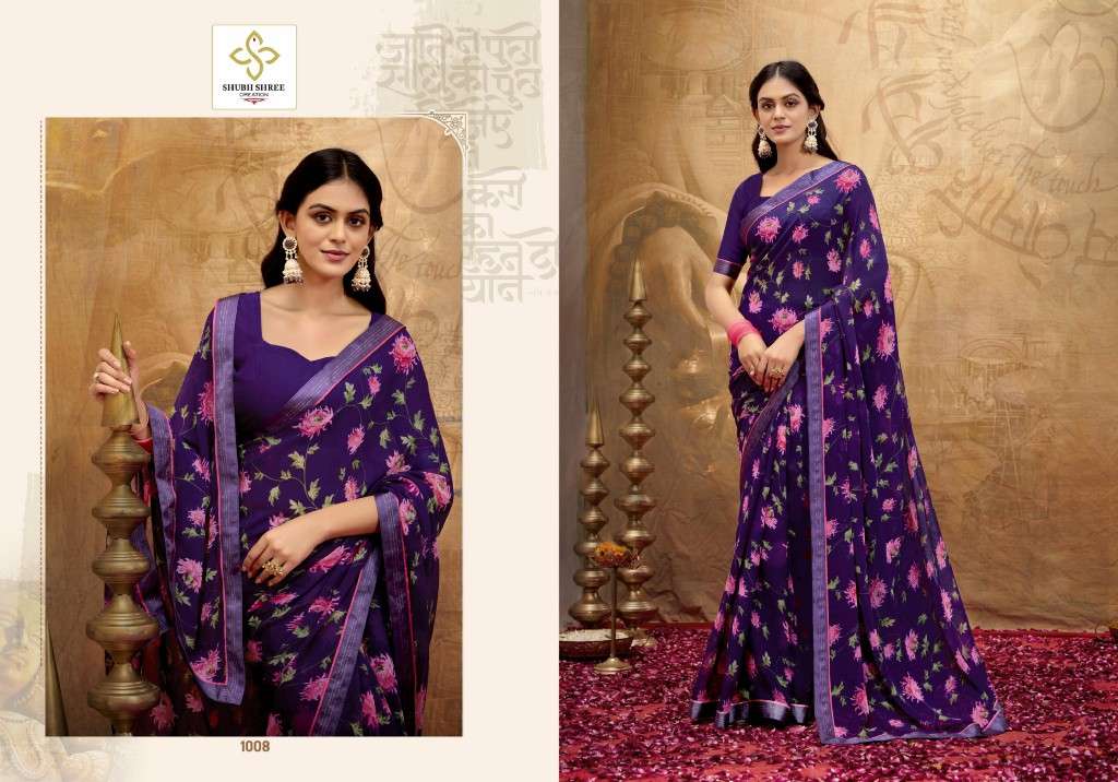SHUBH SHREE CREATION PRESENTS MISHA WHOLESALE GEORGETTE STUNNING LOOK INDIAN SAREES FOR WOMEN EXPORTER