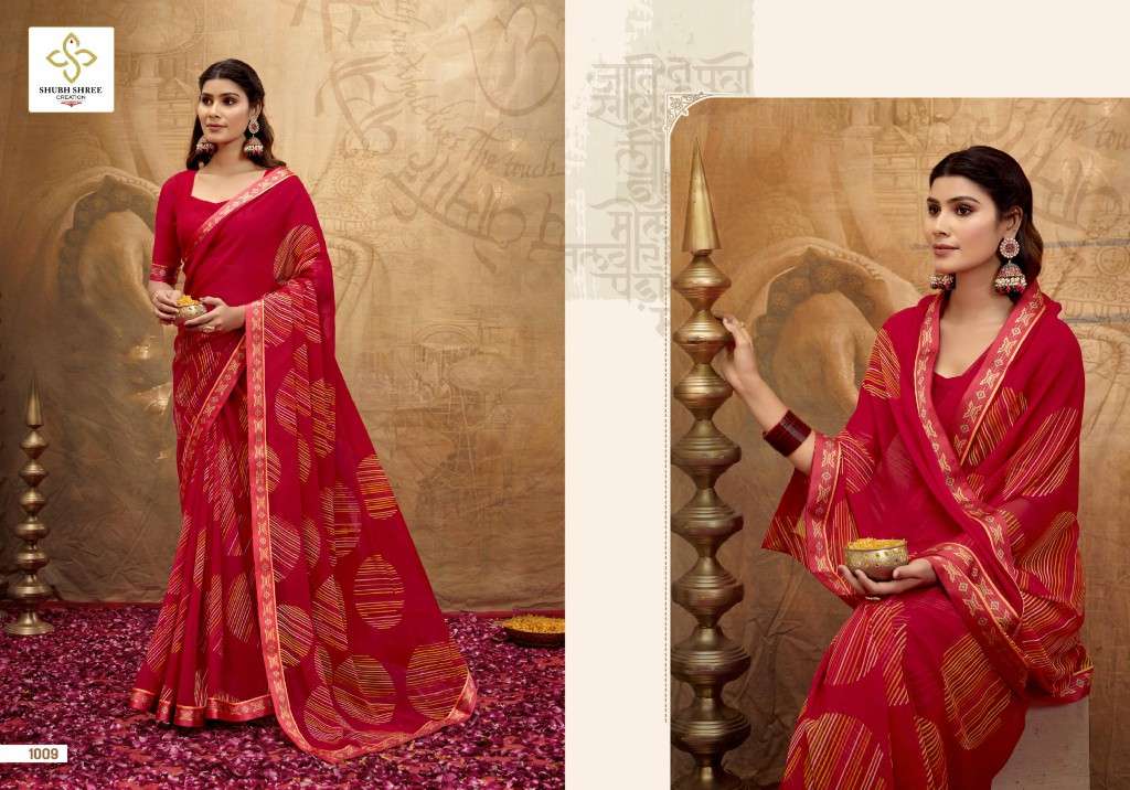 SHUBH SHREE CREATION PRESENTS MISHA WHOLESALE GEORGETTE STUNNING LOOK INDIAN SAREES FOR WOMEN EXPORTER