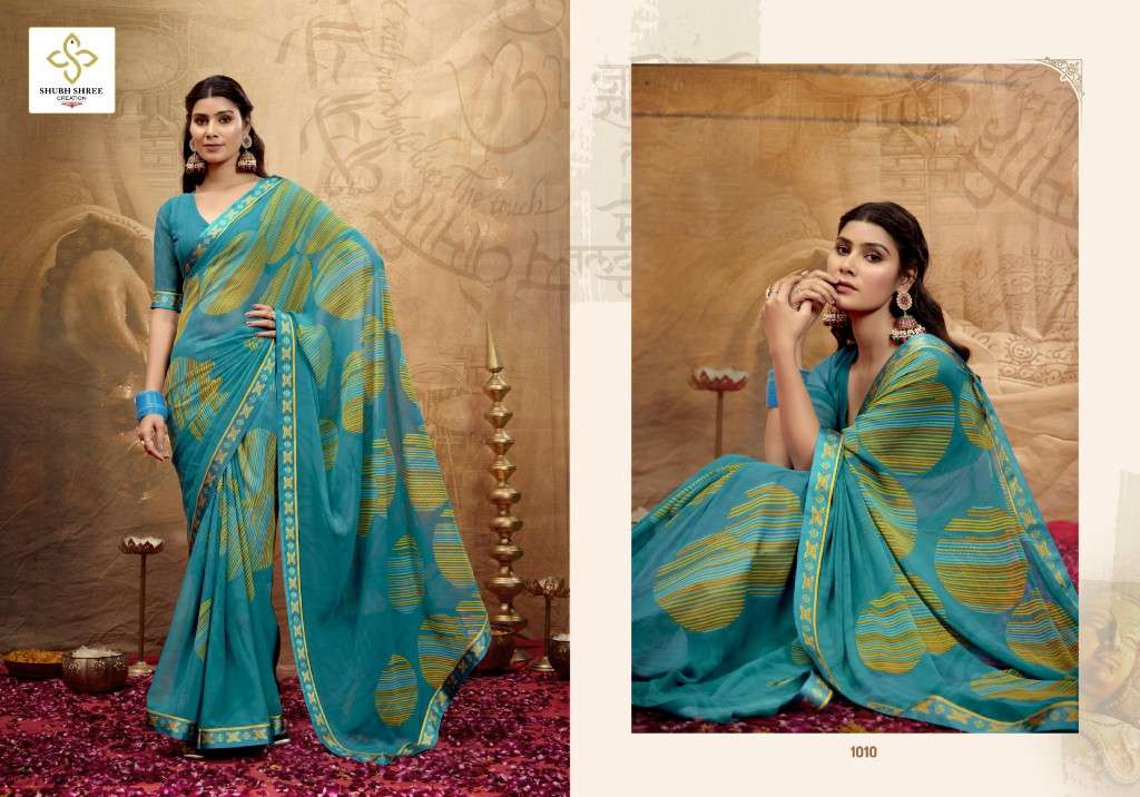 SHUBH SHREE CREATION PRESENTS MISHA WHOLESALE GEORGETTE STUNNING LOOK INDIAN SAREES FOR WOMEN EXPORTER