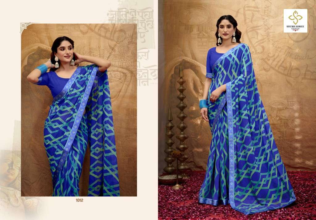 SHUBH SHREE CREATION PRESENTS MISHA WHOLESALE GEORGETTE STUNNING LOOK INDIAN SAREES FOR WOMEN EXPORTER