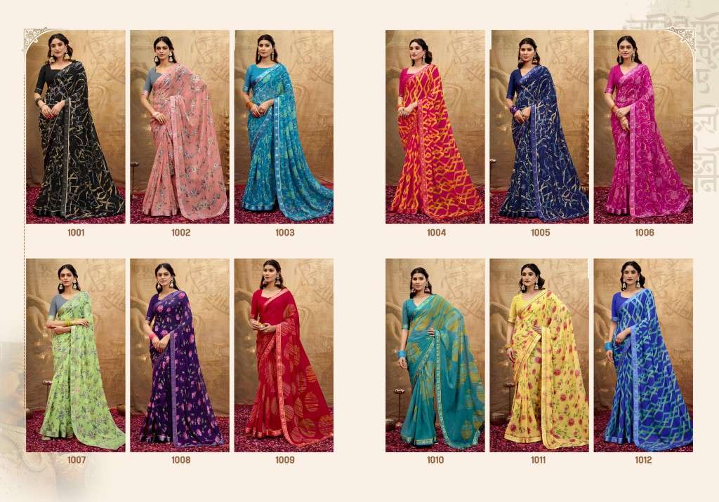 SHUBH SHREE CREATION PRESENTS MISHA WHOLESALE GEORGETTE STUNNING LOOK INDIAN SAREES FOR WOMEN EXPORTER