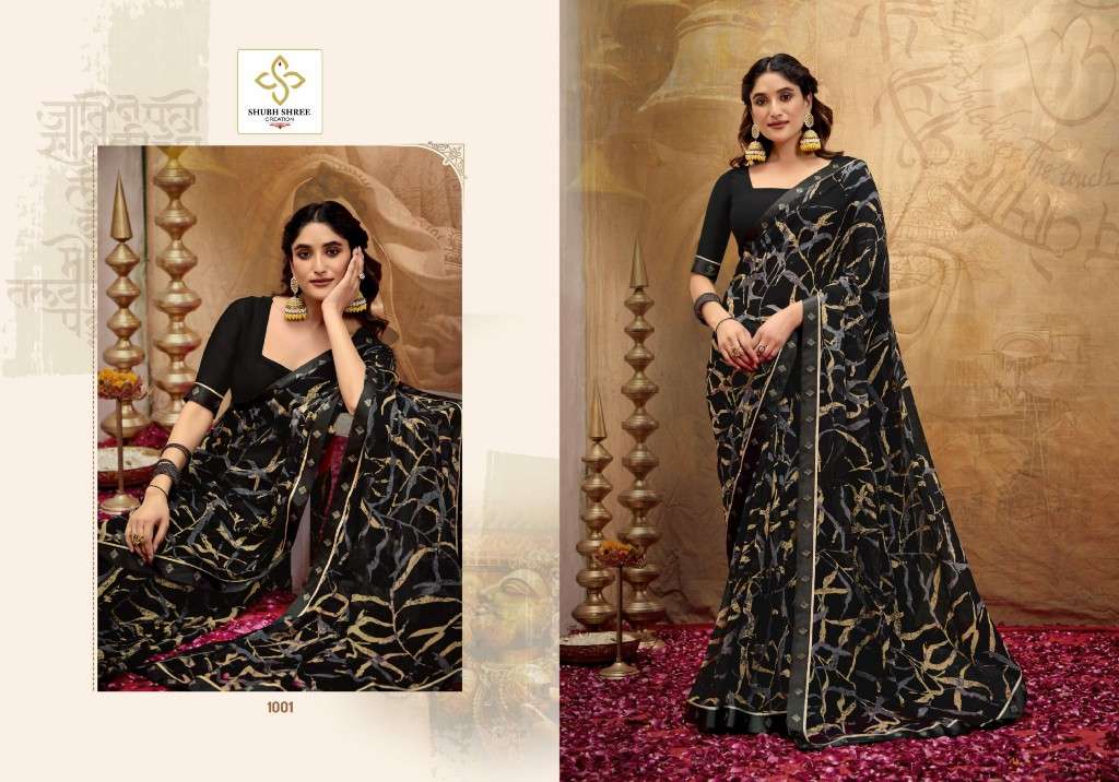 SHUBH SHREE CREATION PRESENTS MISHA WHOLESALE GEORGETTE STUNNING LOOK INDIAN SAREES FOR WOMEN EXPORTER