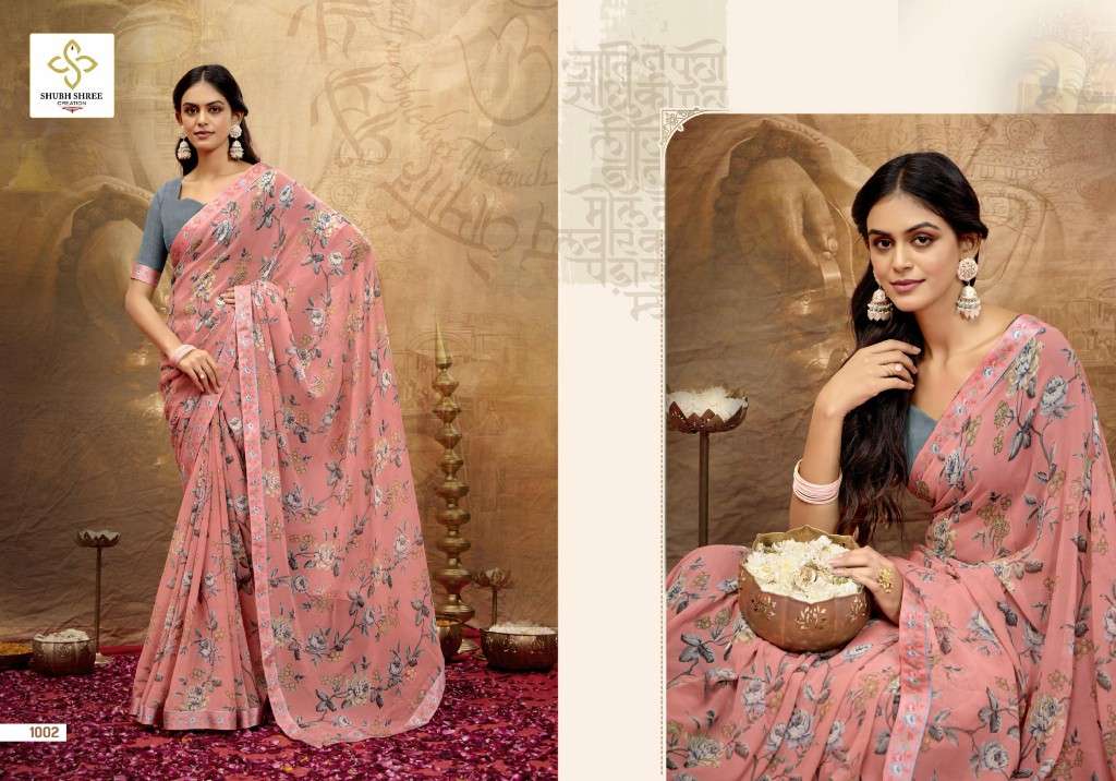 SHUBH SHREE CREATION PRESENTS MISHA WHOLESALE GEORGETTE STUNNING LOOK INDIAN SAREES FOR WOMEN EXPORTER