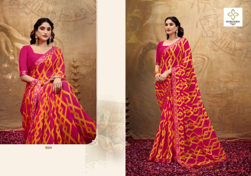 SHUBH SHREE CREATION PRESENTS MISHA WHOLESALE GEORGETTE STUNNING LOOK INDIAN SAREES FOR WOMEN EXPORTER