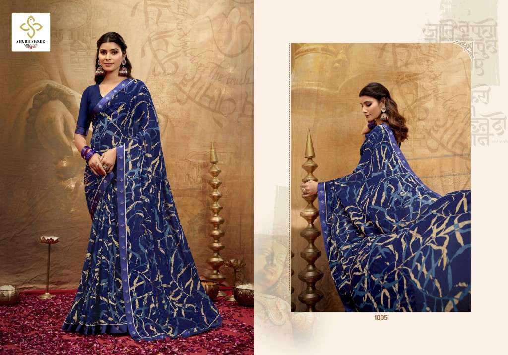 SHUBH SHREE CREATION PRESENTS MISHA WHOLESALE GEORGETTE STUNNING LOOK INDIAN SAREES FOR WOMEN EXPORTER