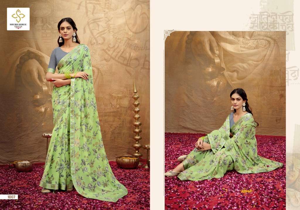 SHUBH SHREE CREATION PRESENTS MISHA WHOLESALE GEORGETTE STUNNING LOOK INDIAN SAREES FOR WOMEN EXPORTER