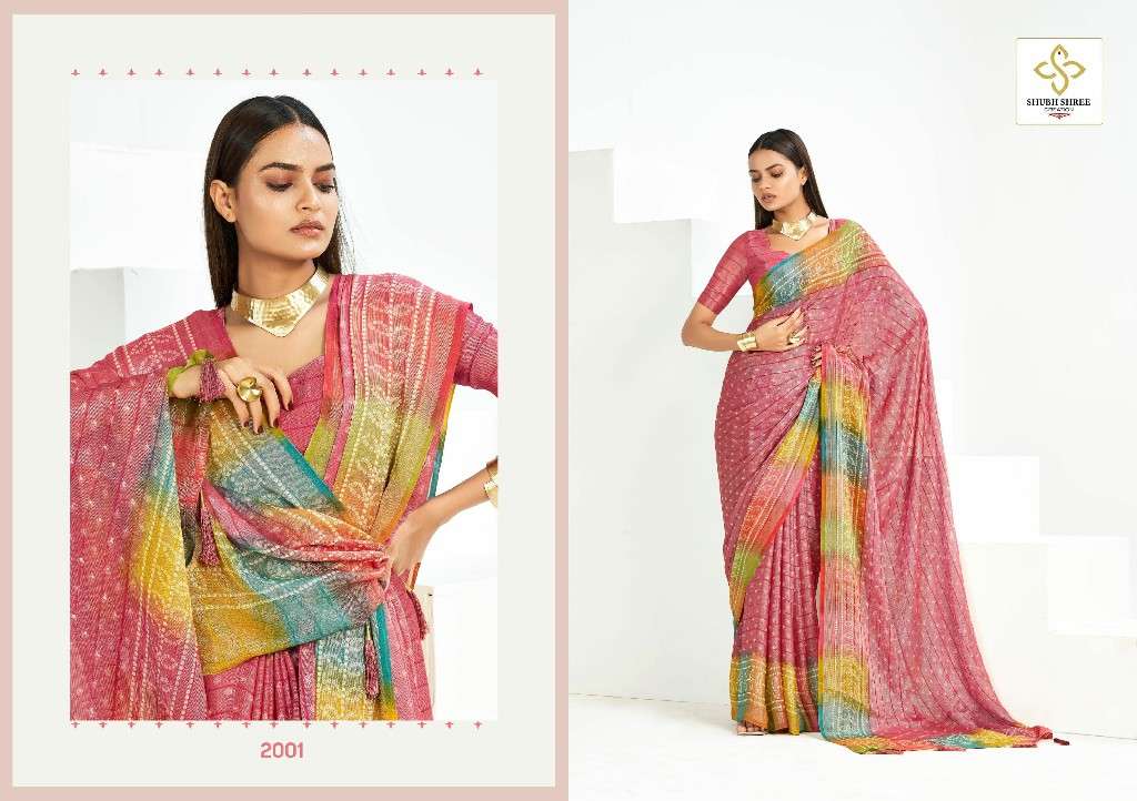 SHUBH SHREE CREATION PRESENTS SANDHIYA VOL-2 WHOLESALE CHIFFON CHEQS BRASSO FANCY INDIAN SAREES CATALOG WHOLESALER AND EXPORTER 