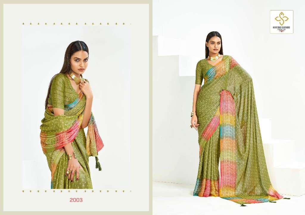 SHUBH SHREE CREATION PRESENTS SANDHIYA VOL-2 WHOLESALE CHIFFON CHEQS BRASSO FANCY INDIAN SAREES CATALOG WHOLESALER AND EXPORTER 