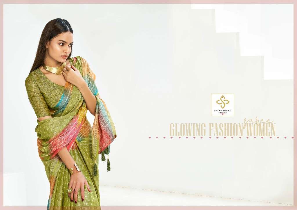 SHUBH SHREE CREATION PRESENTS SANDHIYA VOL-2 WHOLESALE CHIFFON CHEQS BRASSO FANCY INDIAN SAREES CATALOG WHOLESALER AND EXPORTER 