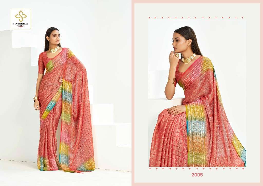 SHUBH SHREE CREATION PRESENTS SANDHIYA VOL-2 WHOLESALE CHIFFON CHEQS BRASSO FANCY INDIAN SAREES CATALOG WHOLESALER AND EXPORTER 