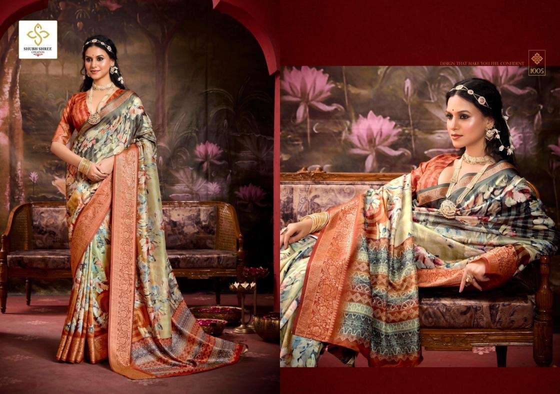 SHUBH SHREE CREATION PRESENTS STRIVA FANCY TUSSER SILK SAREES CATALOG WHOLESALER AND EXPORTER IN SURAT