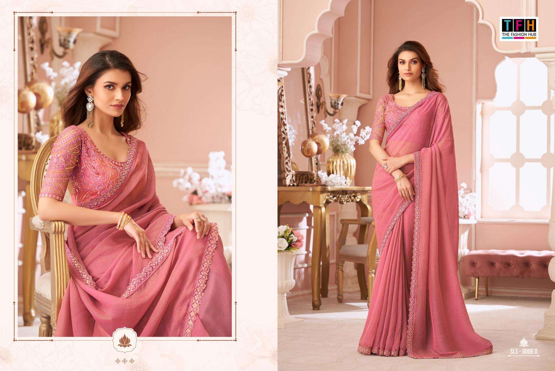tfh presents salsa style 8006 crystal georgette party wear sarees catalog