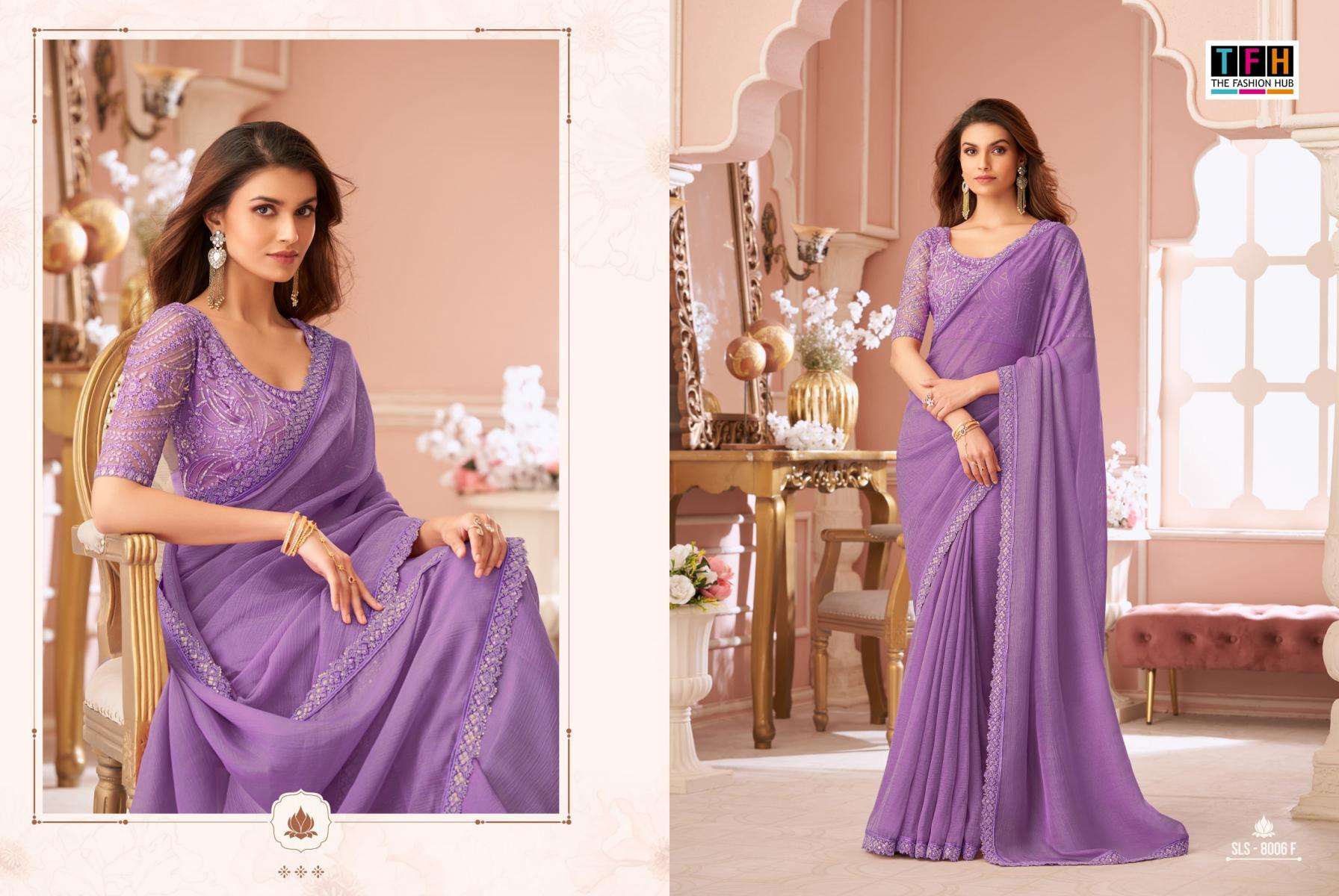 tfh presents salsa style 8006 crystal georgette party wear sarees catalog