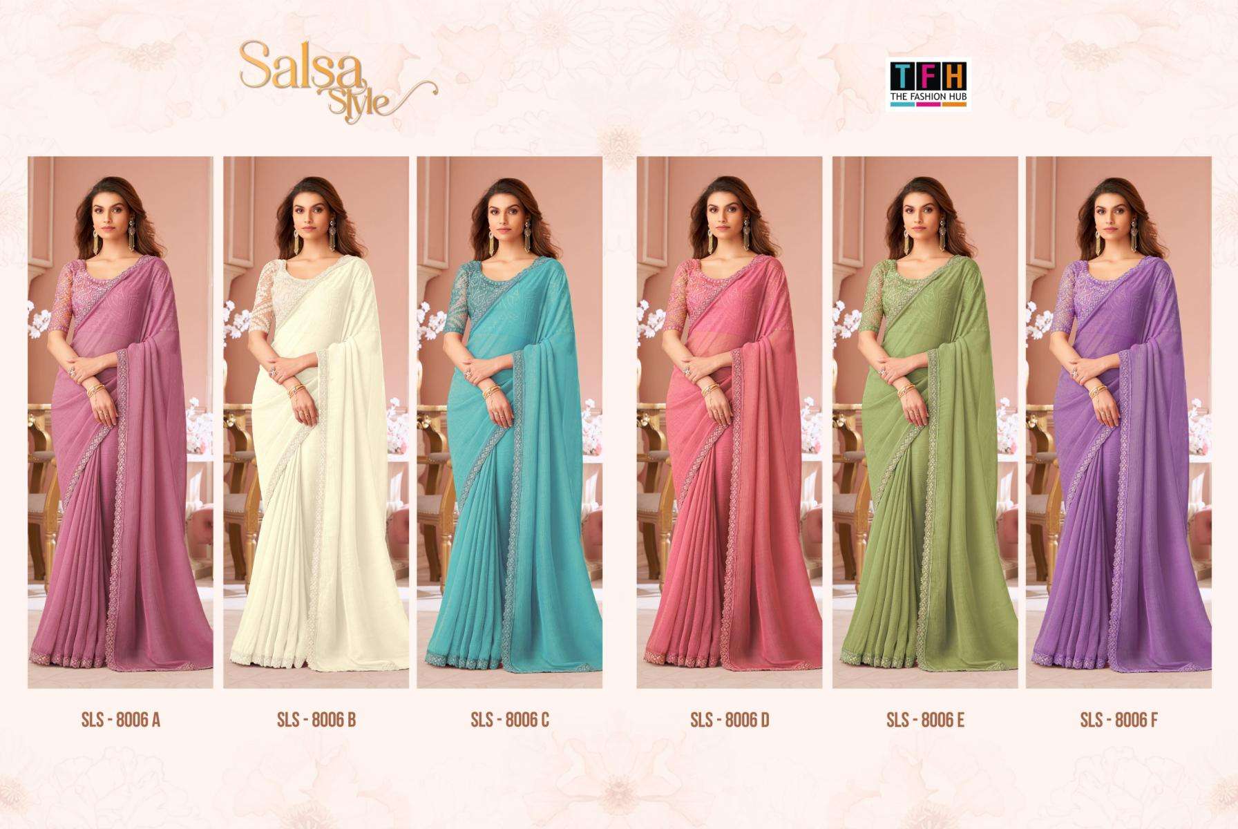 tfh presents salsa style 8006 crystal georgette party wear sarees catalog