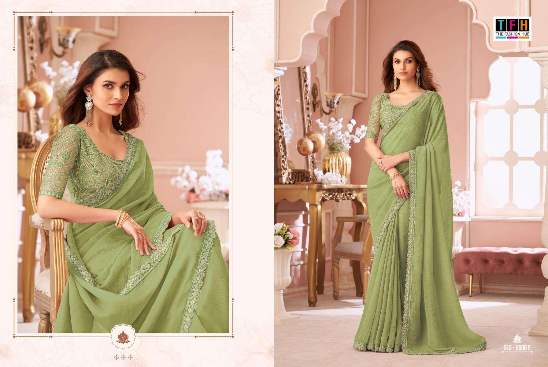 tfh presents salsa style 8006 crystal georgette party wear sarees catalog