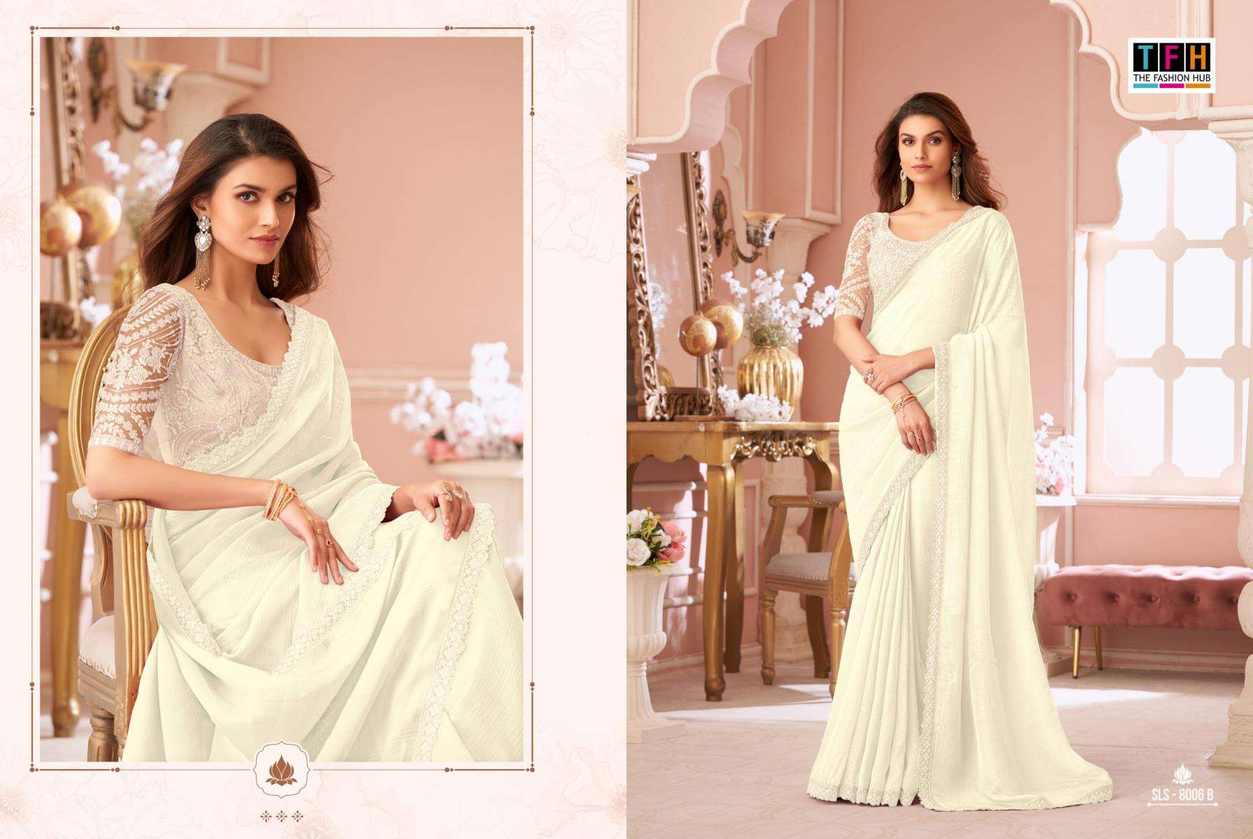 tfh presents salsa style 8006 crystal georgette party wear sarees catalog