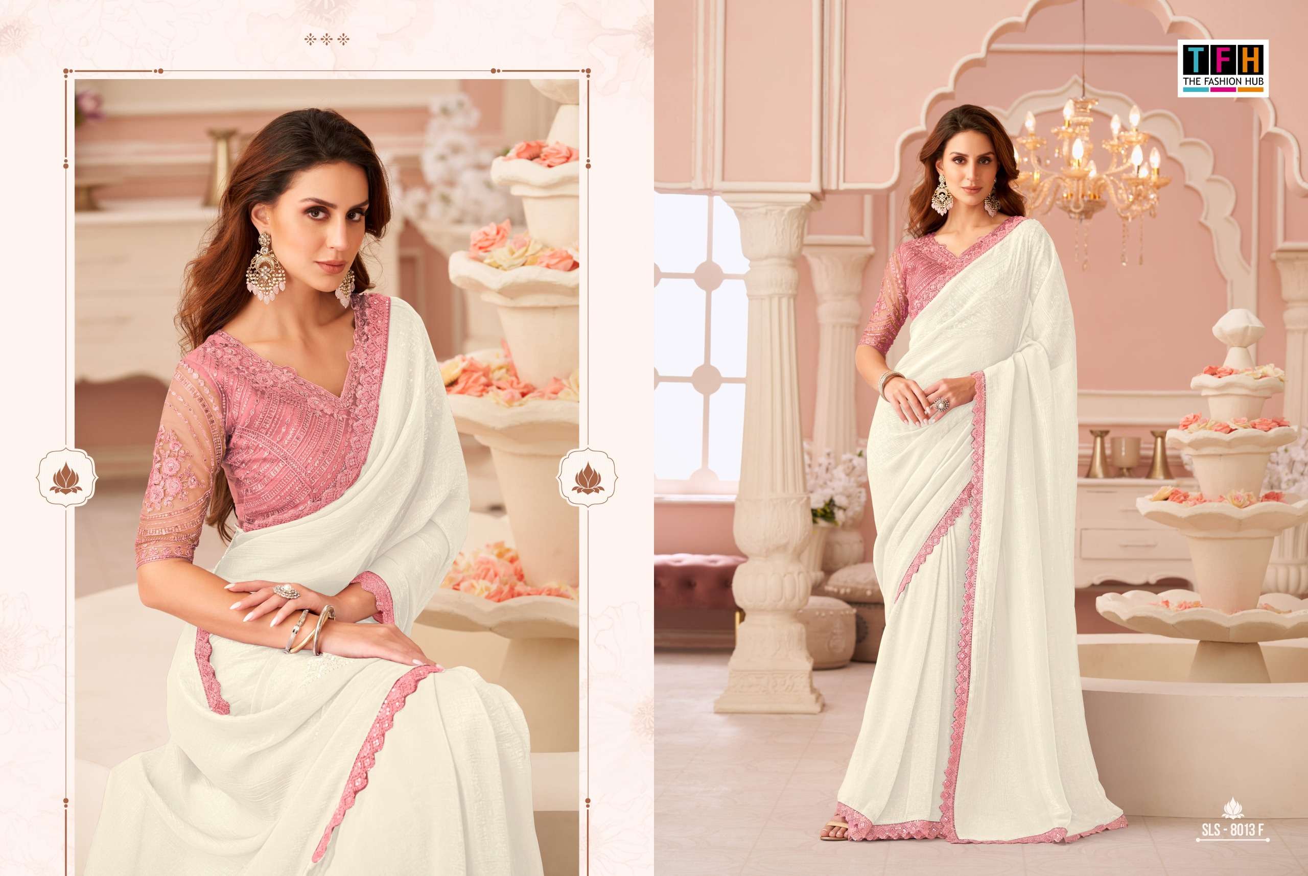 TFH PRESENTS SALSA STYLE 8013 HIT COLORS DESIGNER PARTY WEAR SAREES CATALOG WHOLESALER AND EXPORTER 
