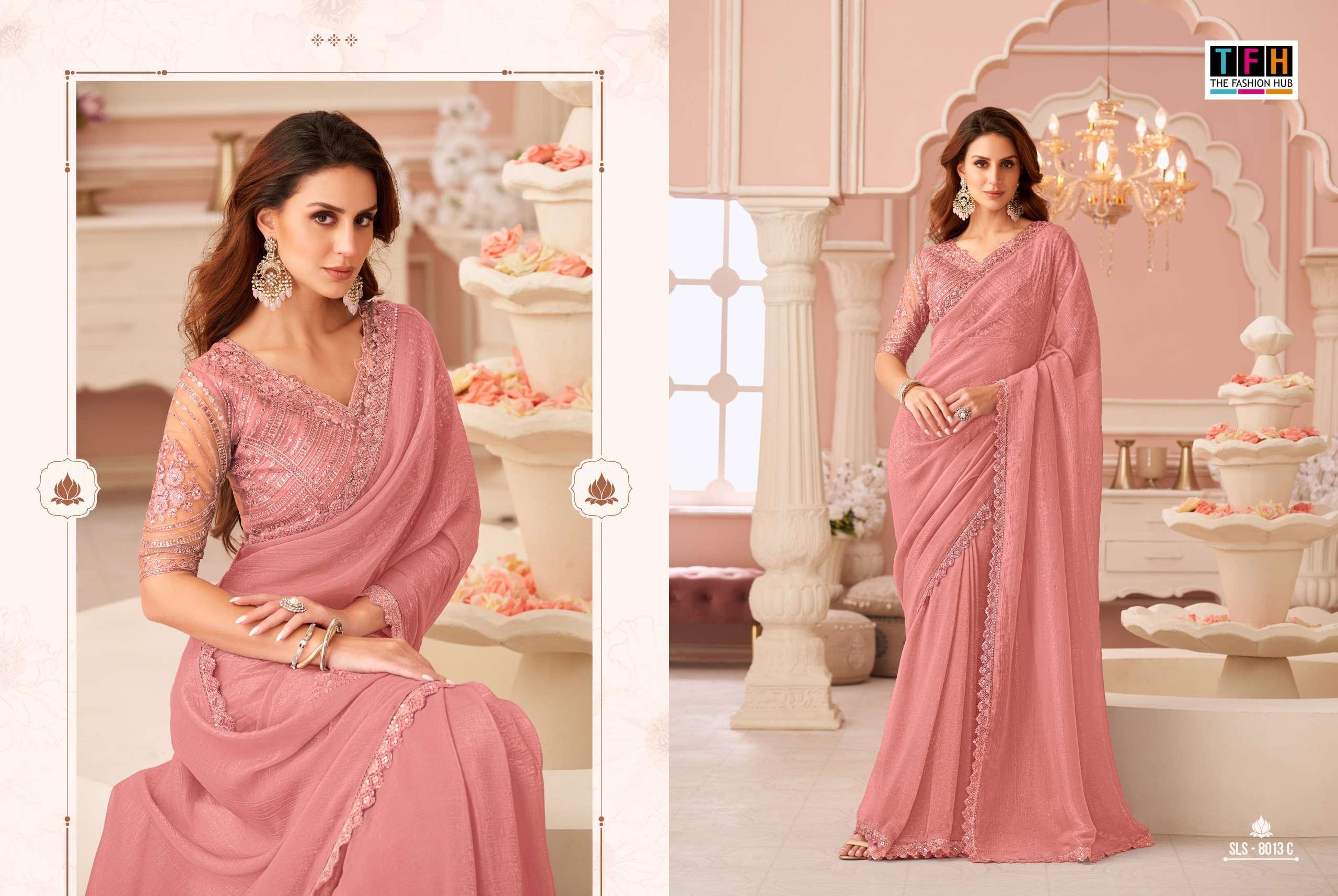TFH PRESENTS SALSA STYLE 8013 HIT COLORS DESIGNER PARTY WEAR SAREES CATALOG WHOLESALER AND EXPORTER 