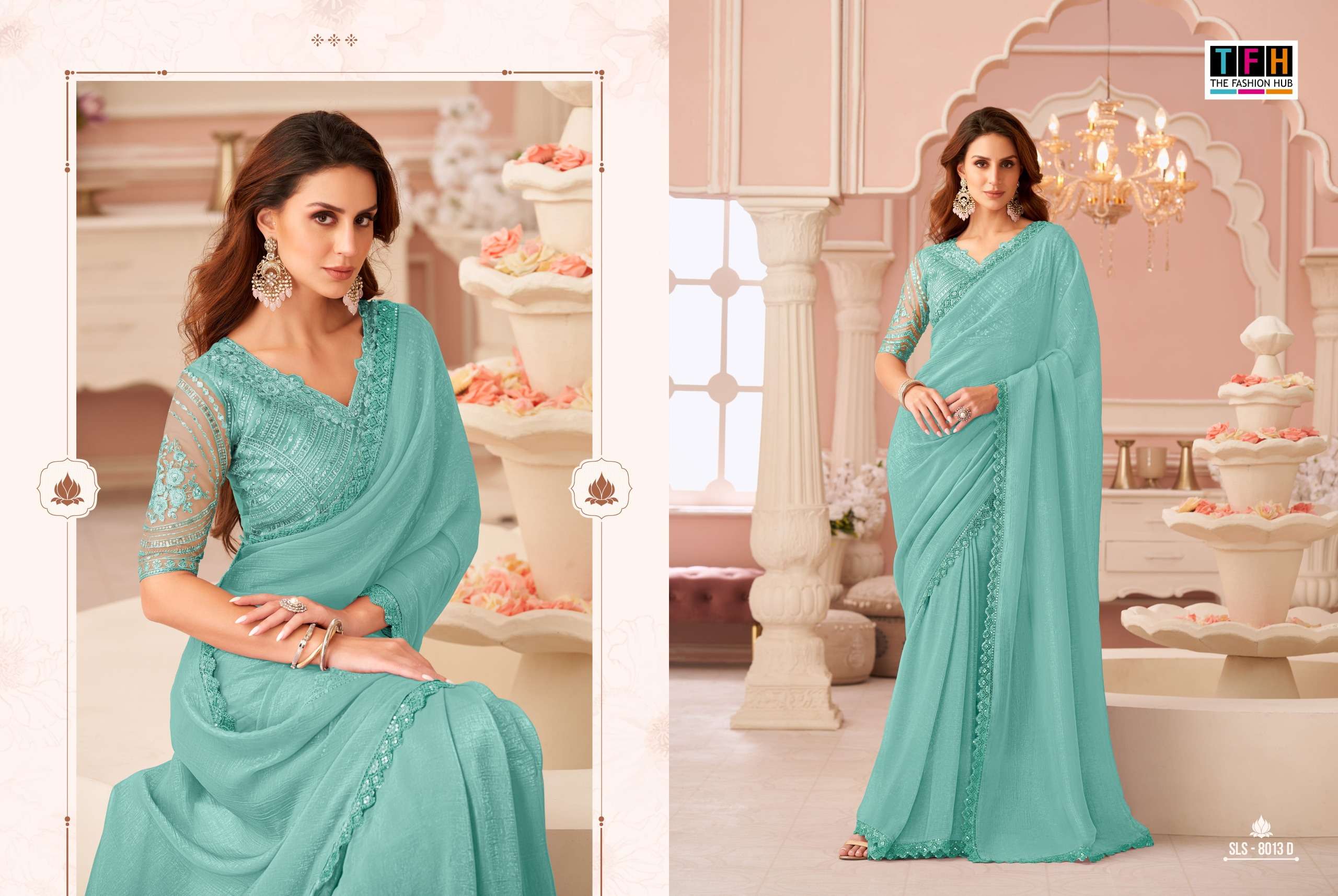 TFH PRESENTS SALSA STYLE 8013 HIT COLORS DESIGNER PARTY WEAR SAREES CATALOG WHOLESALER AND EXPORTER 