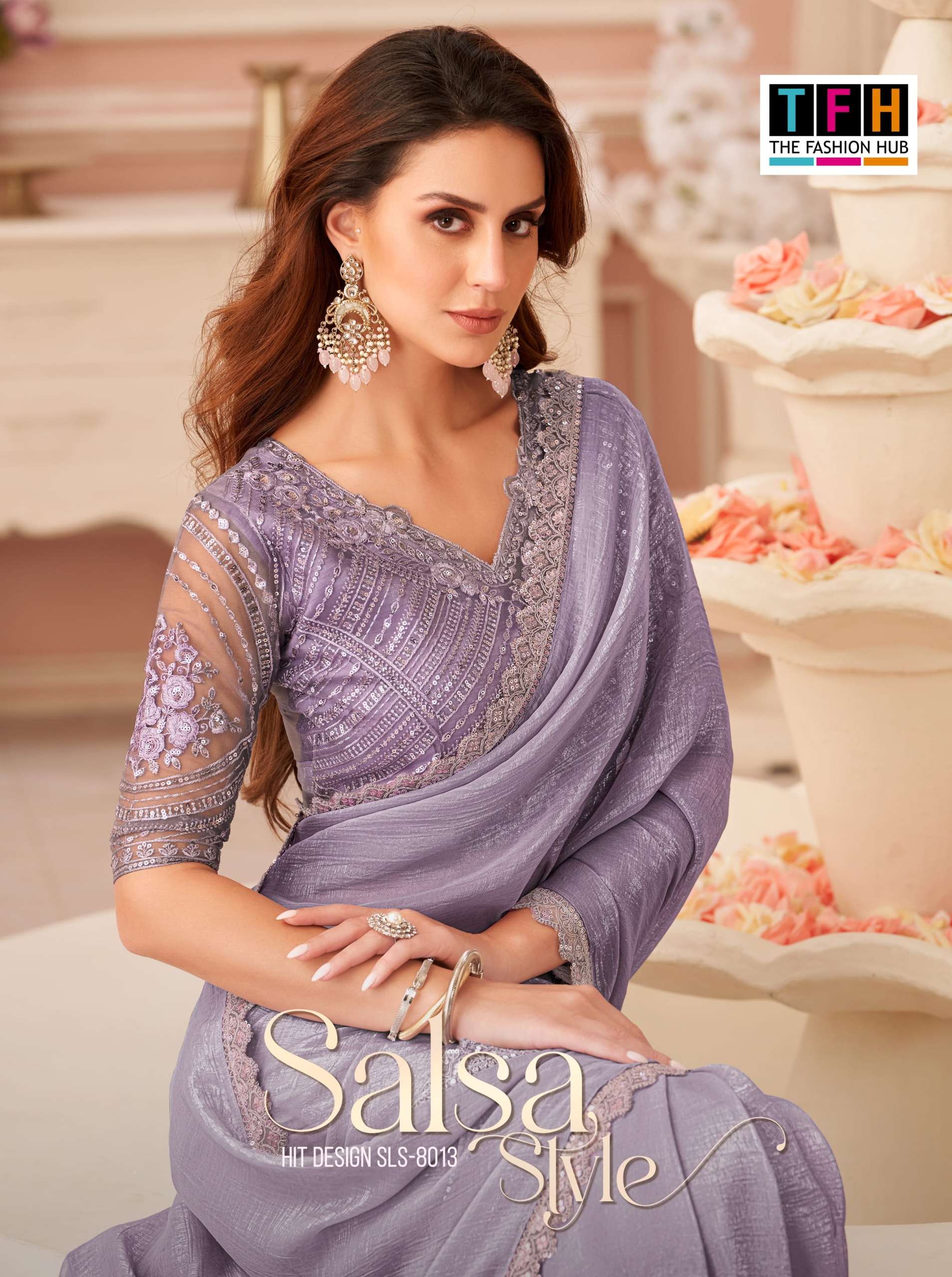 TFH PRESENTS SALSA STYLE 8013 HIT COLORS DESIGNER PARTY WEAR SAREES CATALOG WHOLESALER AND EXPORTER 