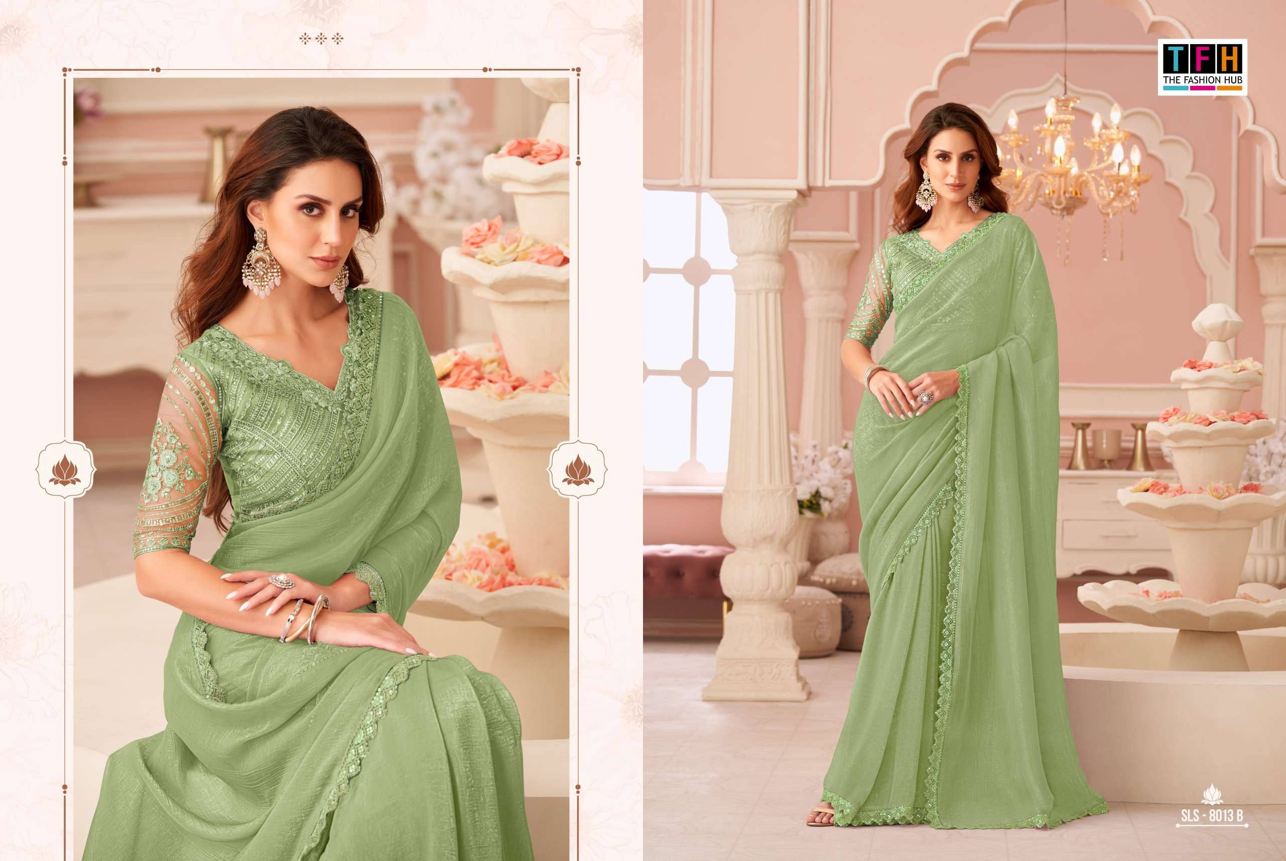 TFH PRESENTS SALSA STYLE 8013 HIT COLORS DESIGNER PARTY WEAR SAREES CATALOG WHOLESALER AND EXPORTER 