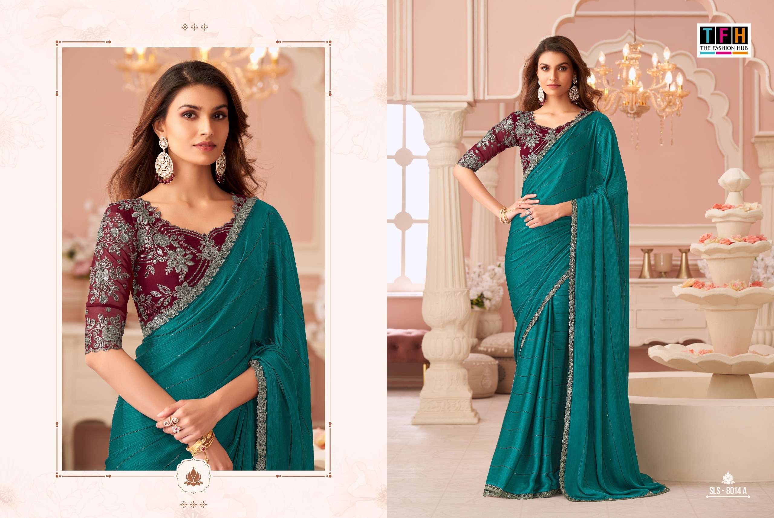 TFH PRESENTS SALSA STYLE 8014 HIT COLORS DESIGNER PARTY WEAR SAREES CATALOG WHOLESALER AND EXPORTER 