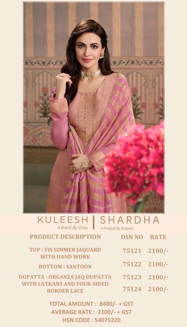VINAY PARESENTS SHARDHA VISCOSE SIMMER JACRUARED PARTY WEAR SALWAR SUITS CATALOG WHOLESALER AND EXPORTER IN SURAT
