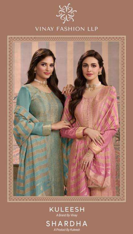 VINAY PARESENTS SHARDHA VISCOSE SIMMER JACRUARED PARTY WEAR SALWAR SUITS CATALOG WHOLESALER AND EXPORTER IN SURAT