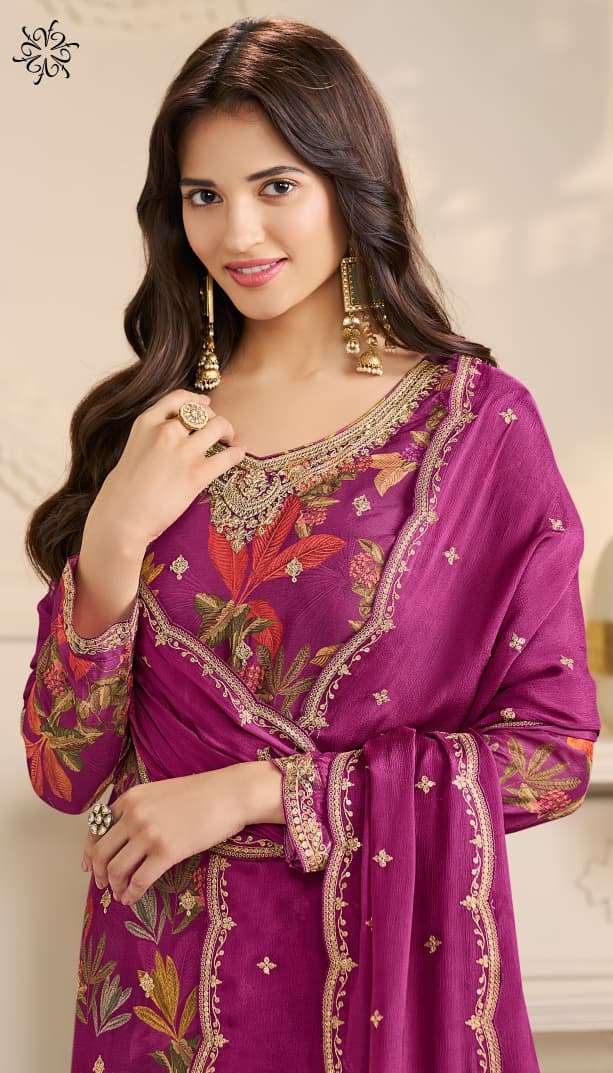 VINAY PRESENTS GUN GUN CHINON PRINTED FANCY PARTY WEAR SALWAR SUITS CATALOG WHOLESALER AND EXPORTER IN SURAT