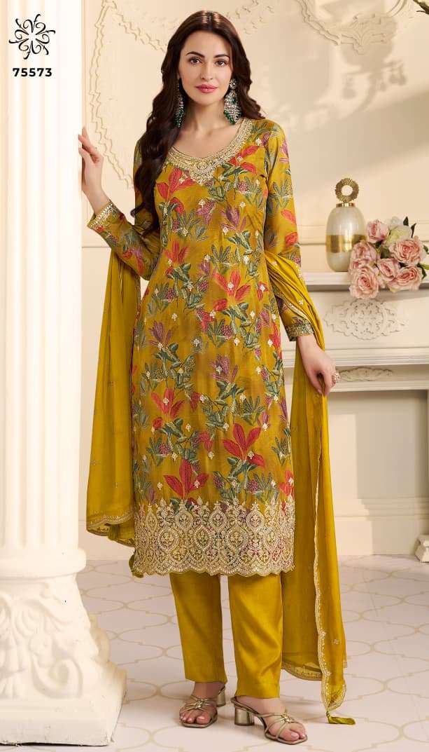 VINAY PRESENTS GUN GUN CHINON PRINTED FANCY PARTY WEAR SALWAR SUITS CATALOG WHOLESALER AND EXPORTER IN SURAT