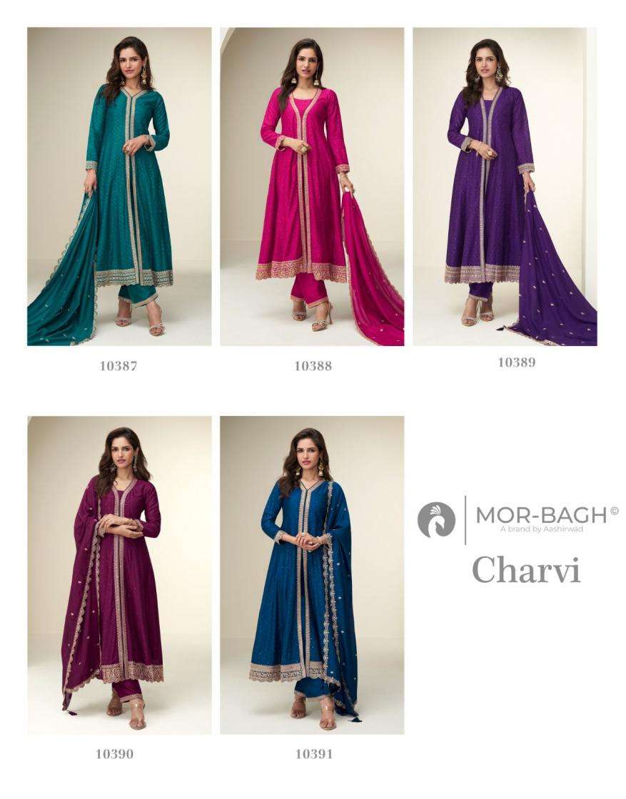 Aashirwad Presents Mor-Bagh Charvi Exclusive Silk Readymade Suit For Womens Catalog Wholesaler And Exporter In Surat