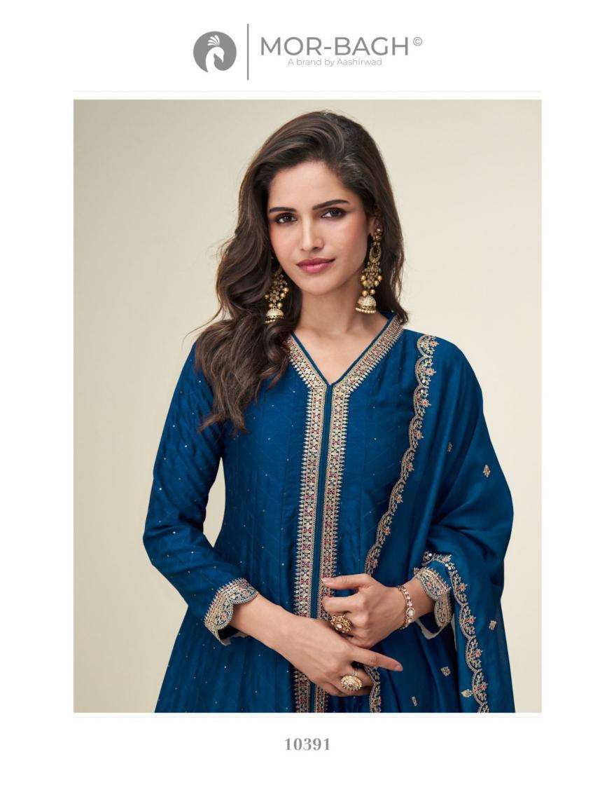 Aashirwad Presents Mor-Bagh Charvi Exclusive Silk Readymade Suit For Womens Catalog Wholesaler And Exporter In Surat
