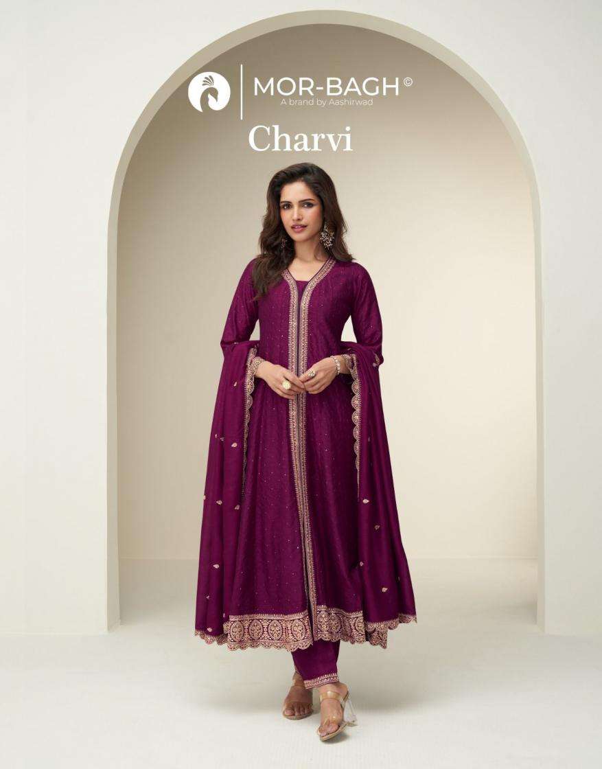 Aashirwad Presents Mor-Bagh Charvi Exclusive Silk Readymade Suit For Womens Catalog Wholesaler And Exporter In Surat