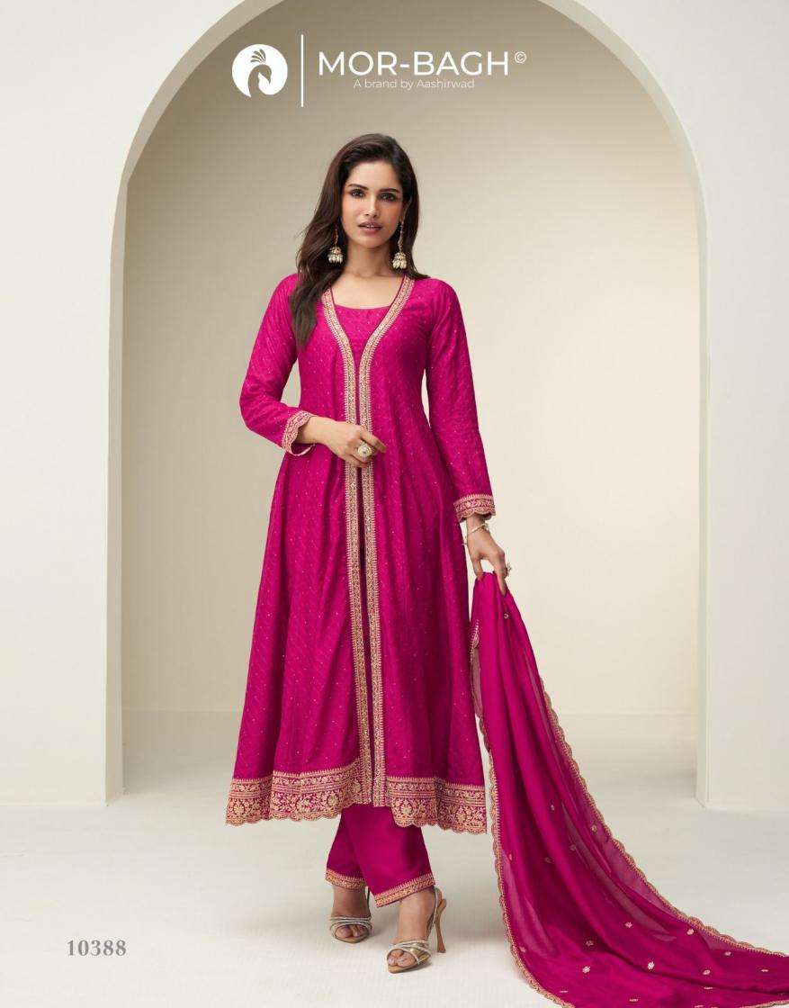 Aashirwad Presents Mor-Bagh Charvi Exclusive Silk Readymade Suit For Womens Catalog Wholesaler And Exporter In Surat