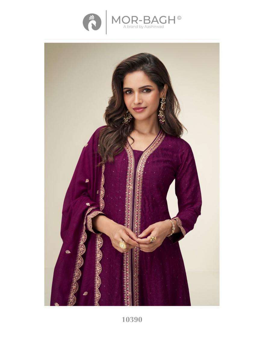Aashirwad Presents Mor-Bagh Charvi Exclusive Silk Readymade Suit For Womens Catalog Wholesaler And Exporter In Surat