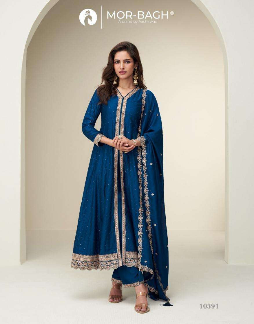 Aashirwad Presents Mor-Bagh Charvi Exclusive Silk Readymade Suit For Womens Catalog Wholesaler And Exporter In Surat