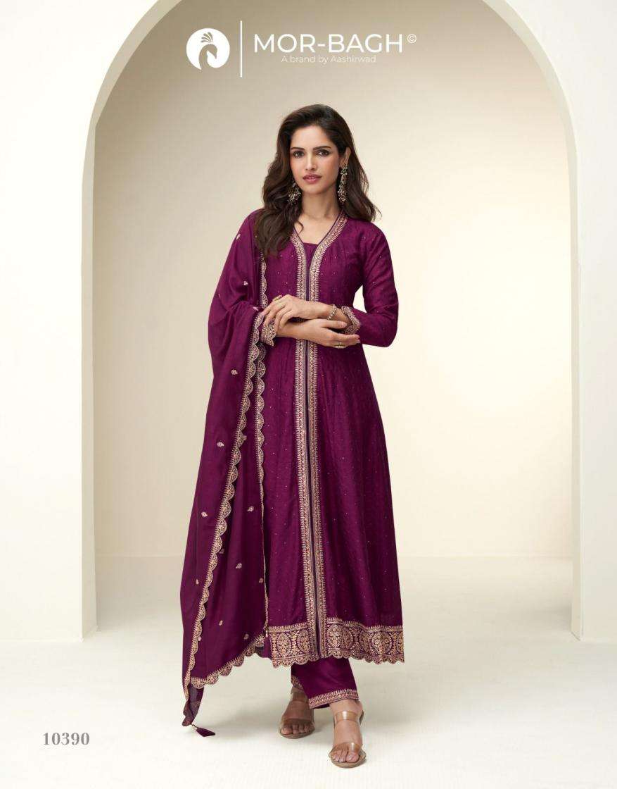 Aashirwad Presents Mor-Bagh Charvi Exclusive Silk Readymade Suit For Womens Catalog Wholesaler And Exporter In Surat