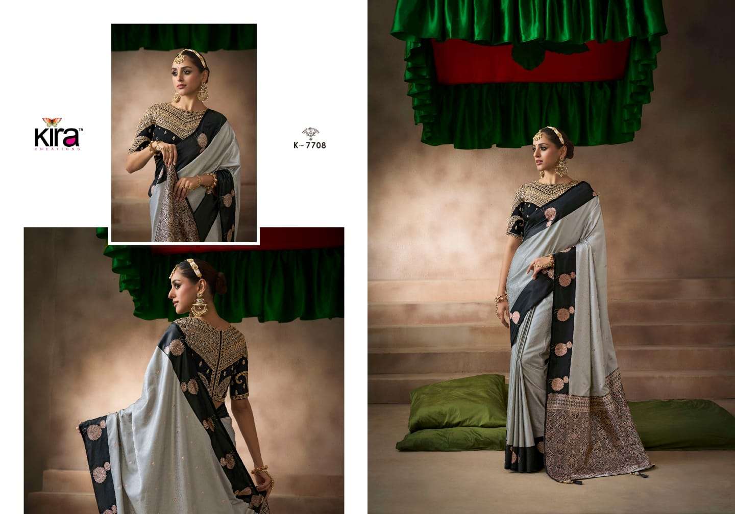 KIRA PRESENTS KALKI WHOLESALE SATIN SILK STUNNING LOOK SAREES FOR WOMEN CATALOG WHOLESALER AND EXPORTER 