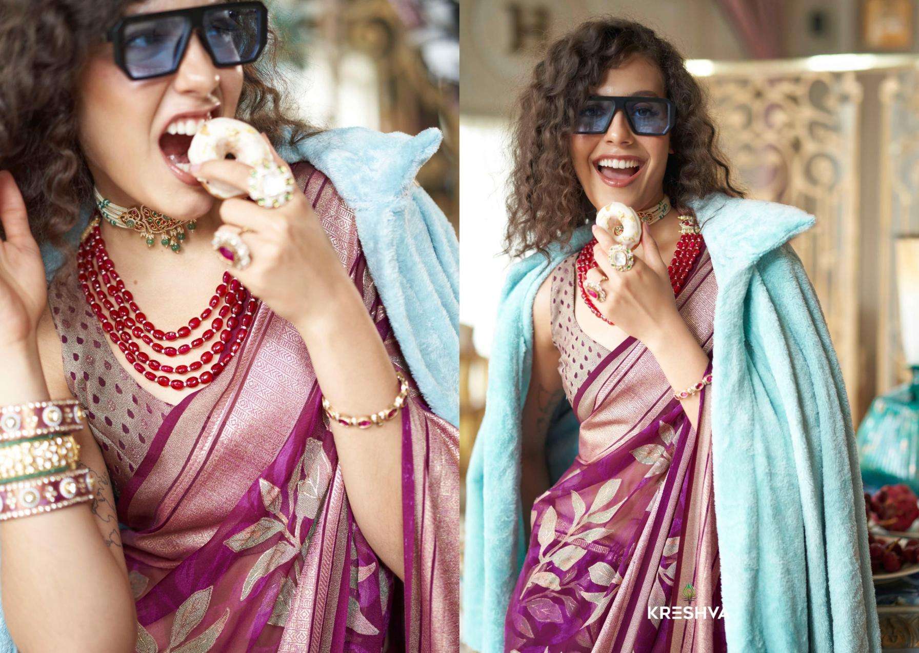 kreshva presents the moments georgette shop trendy sarees catalog