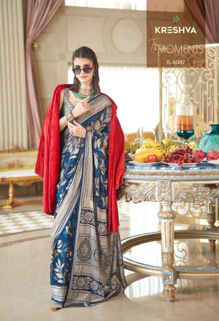 kreshva presents the moments georgette shop trendy sarees catalog