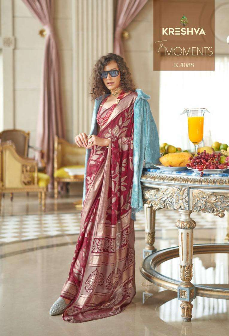 kreshva presents the moments georgette shop trendy sarees catalog
